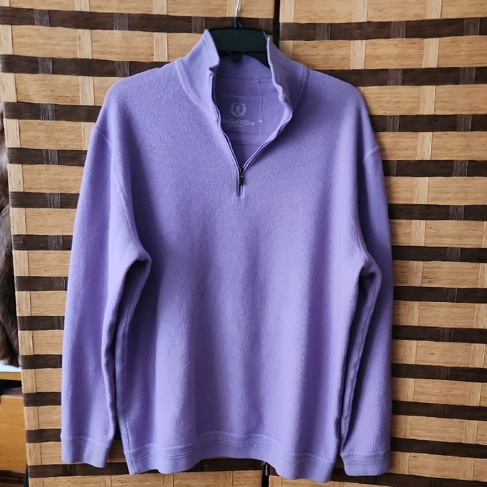 Bugatchi Cashmere Blend Purple Zip Up Sweater with Stand-Up Collar